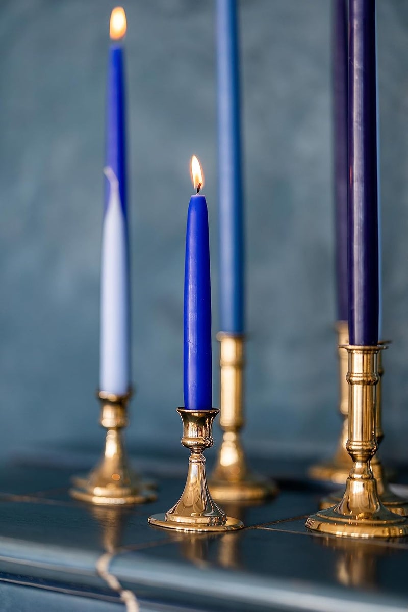 Kunstindustrien ® Taper Candles – Set of 4, 13.8" – Made in Denmark, Long Burning Candles 15h, Unscented & Smokeless Candlesticks – Elegant Tall Candles for Weddings Dinners & Home Decor (Antique Blue) - Image 4
